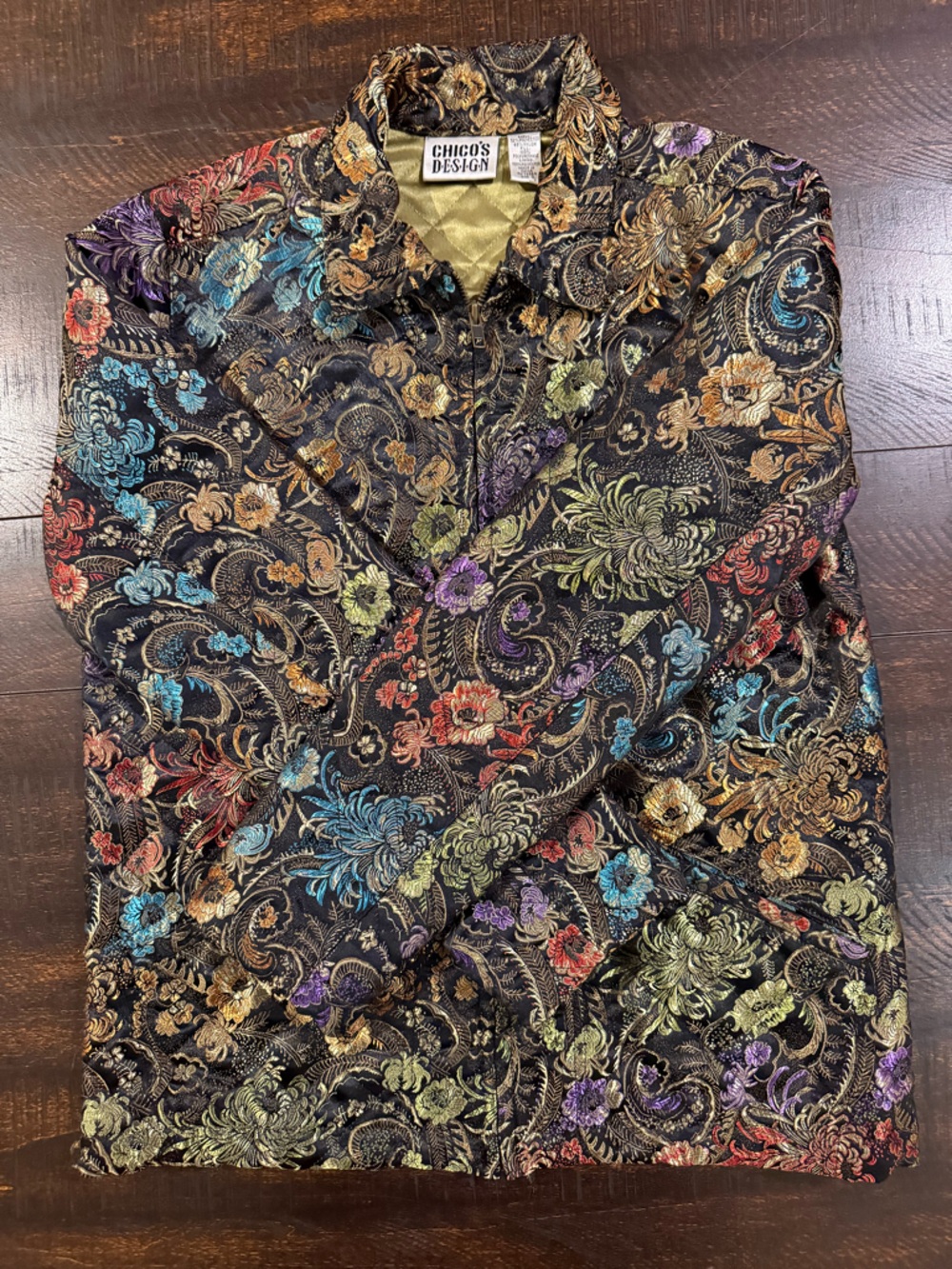 Chico’s Design Floral Brocade Quilted Jacket Size 0 (S) Zip Front - Picture 5 of 12